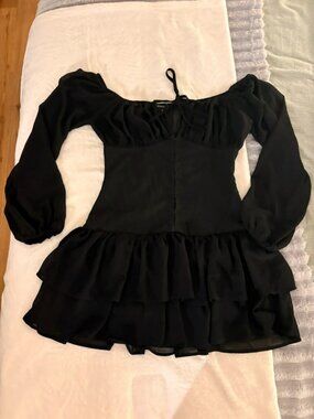 Black Corset Mini Dress with Ruffle Skirt Size M